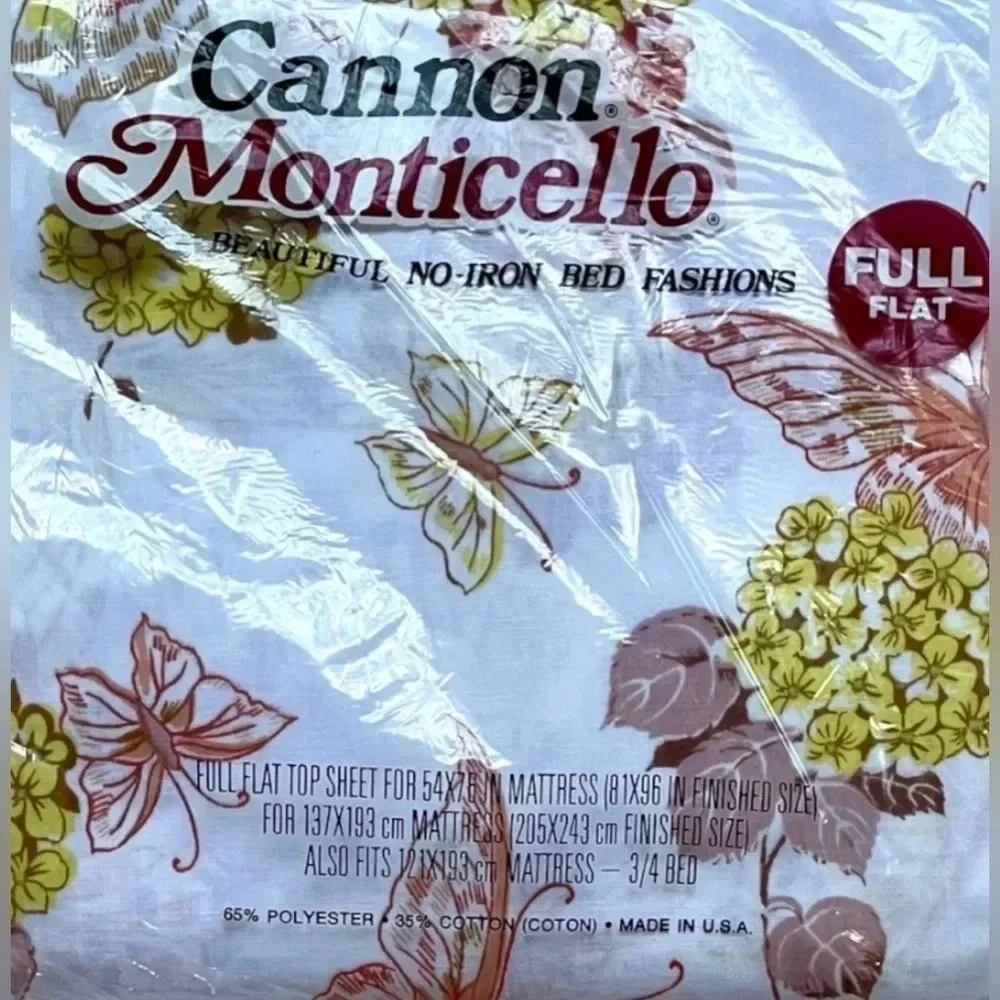 NEW Vintage Cannon Monticello Floral Spring Summer FULL Flat Sheets Set Of 2